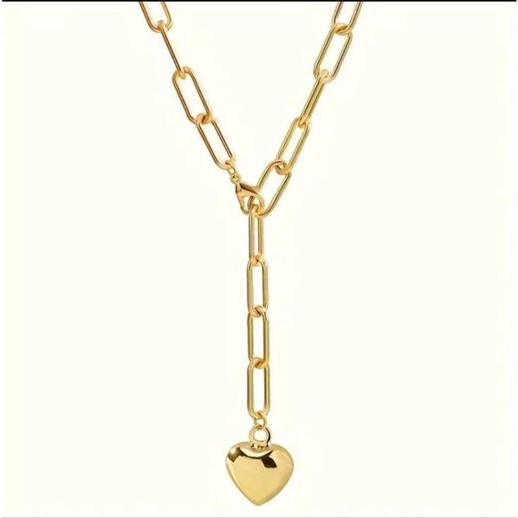🆕❤️ Elegant Heart Shaped 18kt Gold Overlay "Y" Necklace - Picture 3 of 5